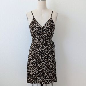 Sanctuary Black and Tan Leopard Print Wrap Mini Dress Size Small